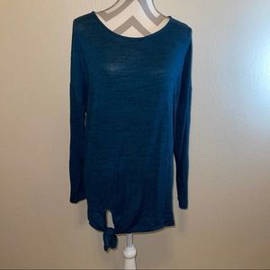 Motherhood Maternity Teal Solid Knit Knot Tie-Front Round Neck Long Sleeve Top M
